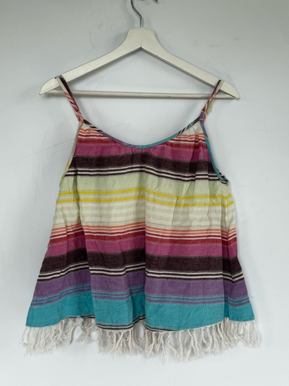Billabong Multicolor Striped Cotton Fringe Cami Tank Top Size Medium - Picture 4 of 4
